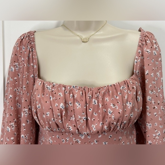 Et Clet Pink Floral Mini Dress Puff Sleeve Medium Coquette Cottagecore Garden - Picture 4 of 9